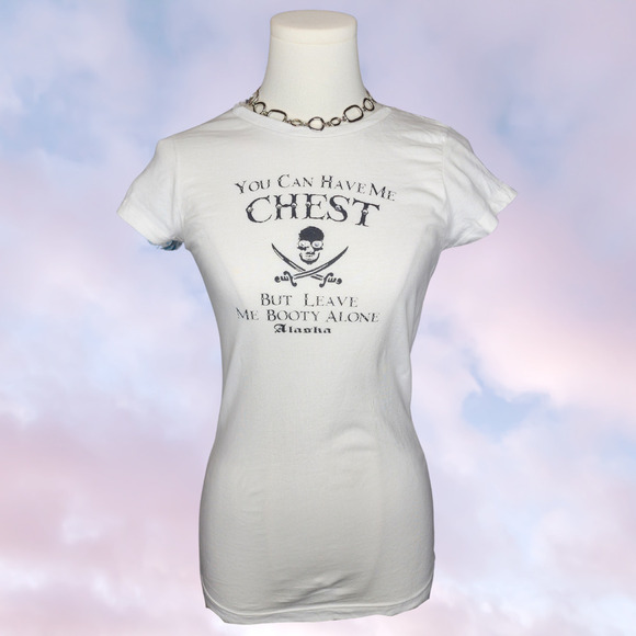 Brandless Tops - Y2k White Sassy Cute Flirt Pirate Alaska Rhinestone Bling Baby Slim T-Shirt Tee